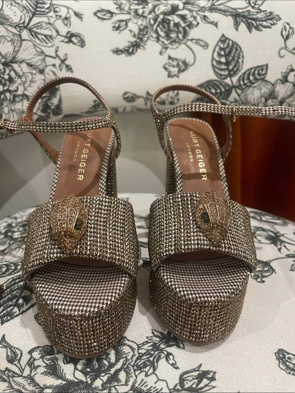 Kurt Geiger Metallic Woven Platform Slingbacks in Gold and Silver